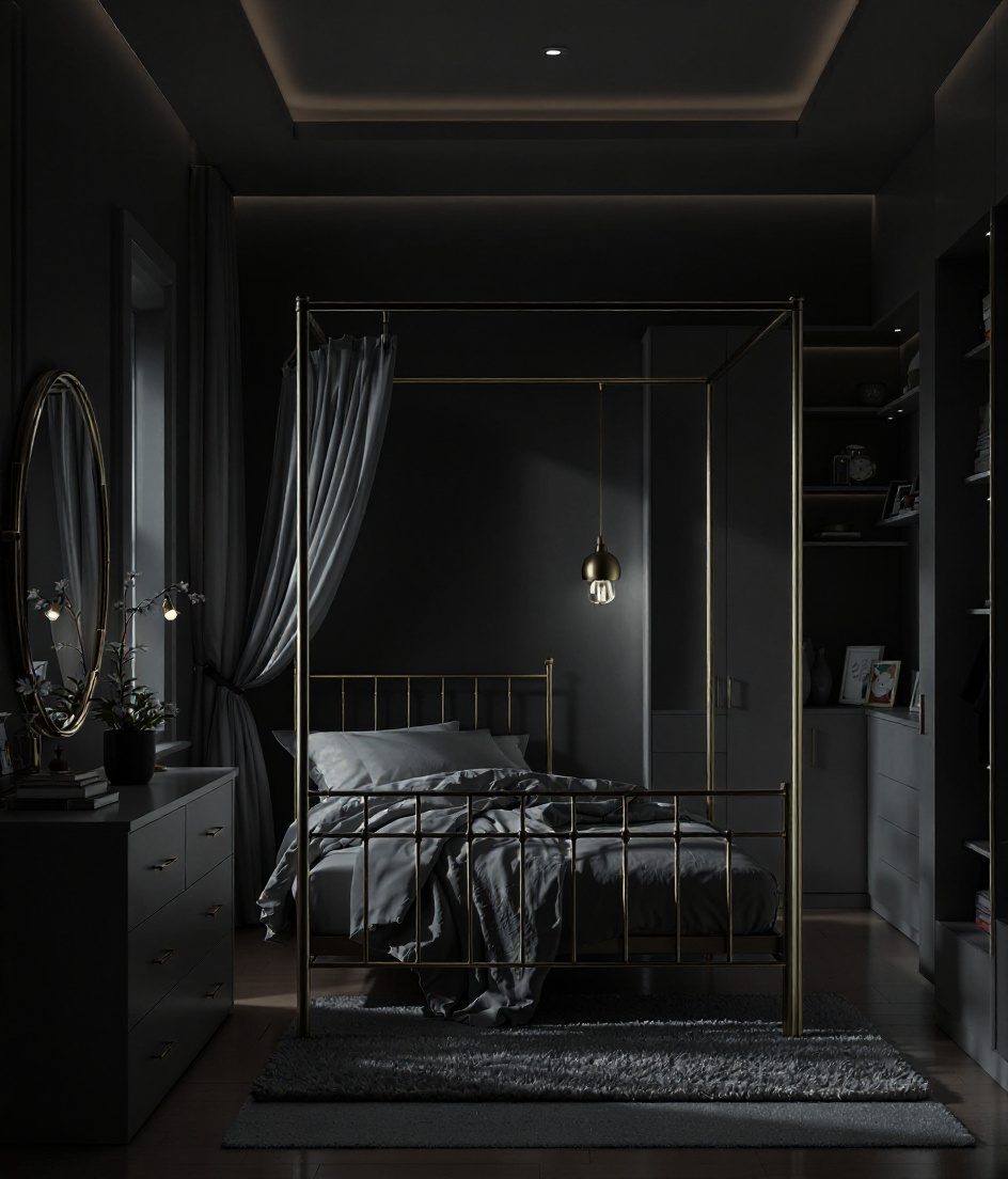 Sage-Brass Blossom Girls Room — Charcoal Minimal