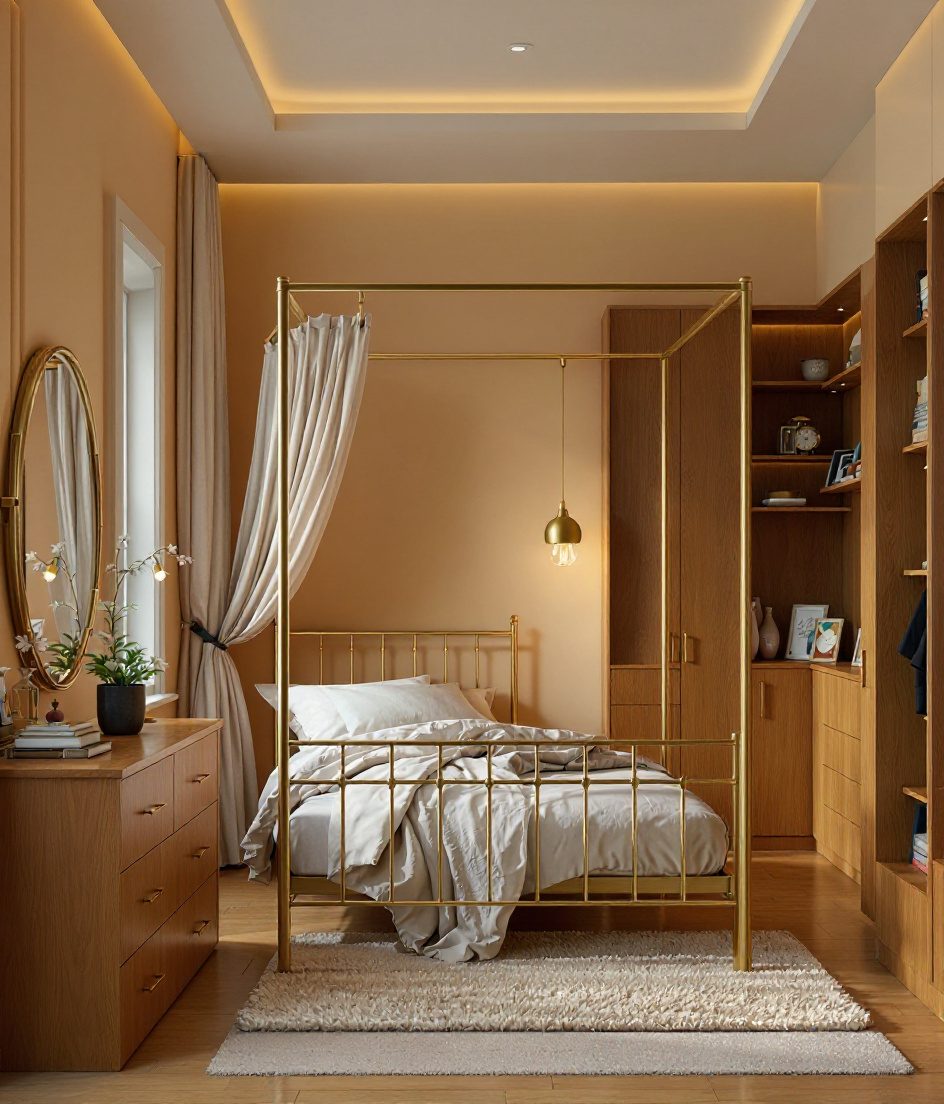Sage-Brass Blossom Girls Room — Warm Oak