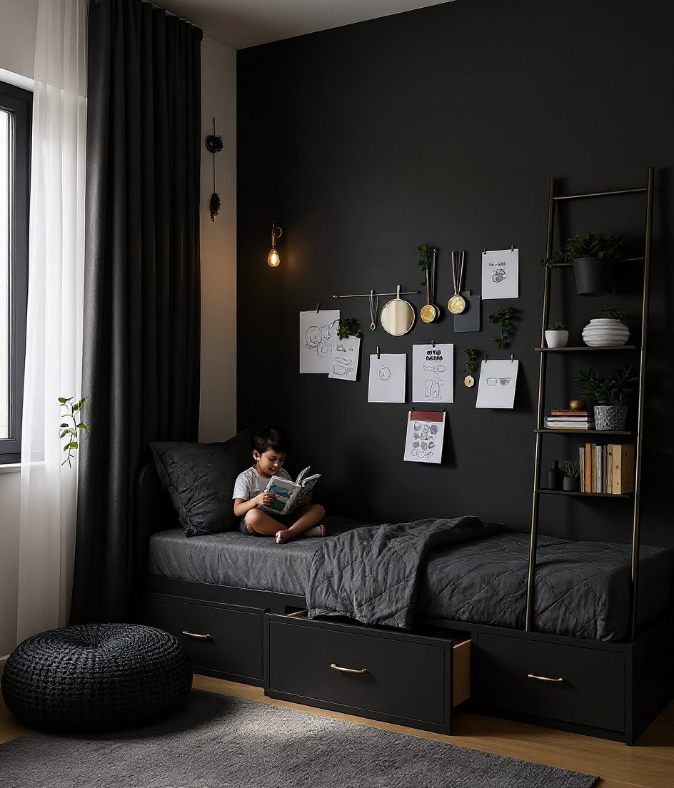 Sage-Brass Explorer Kids Room — Charcoal Minimal