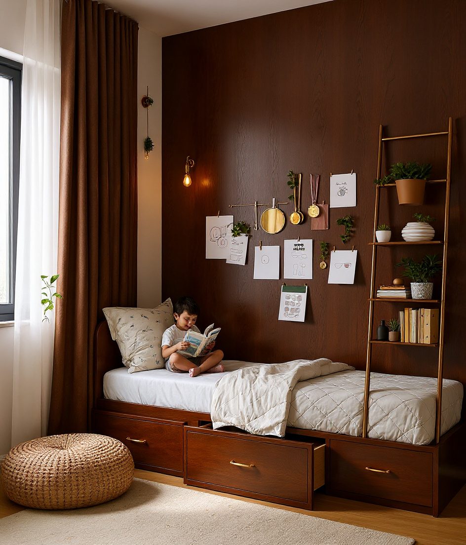 Sage-Brass Explorer Kids Room — Walnut Classic