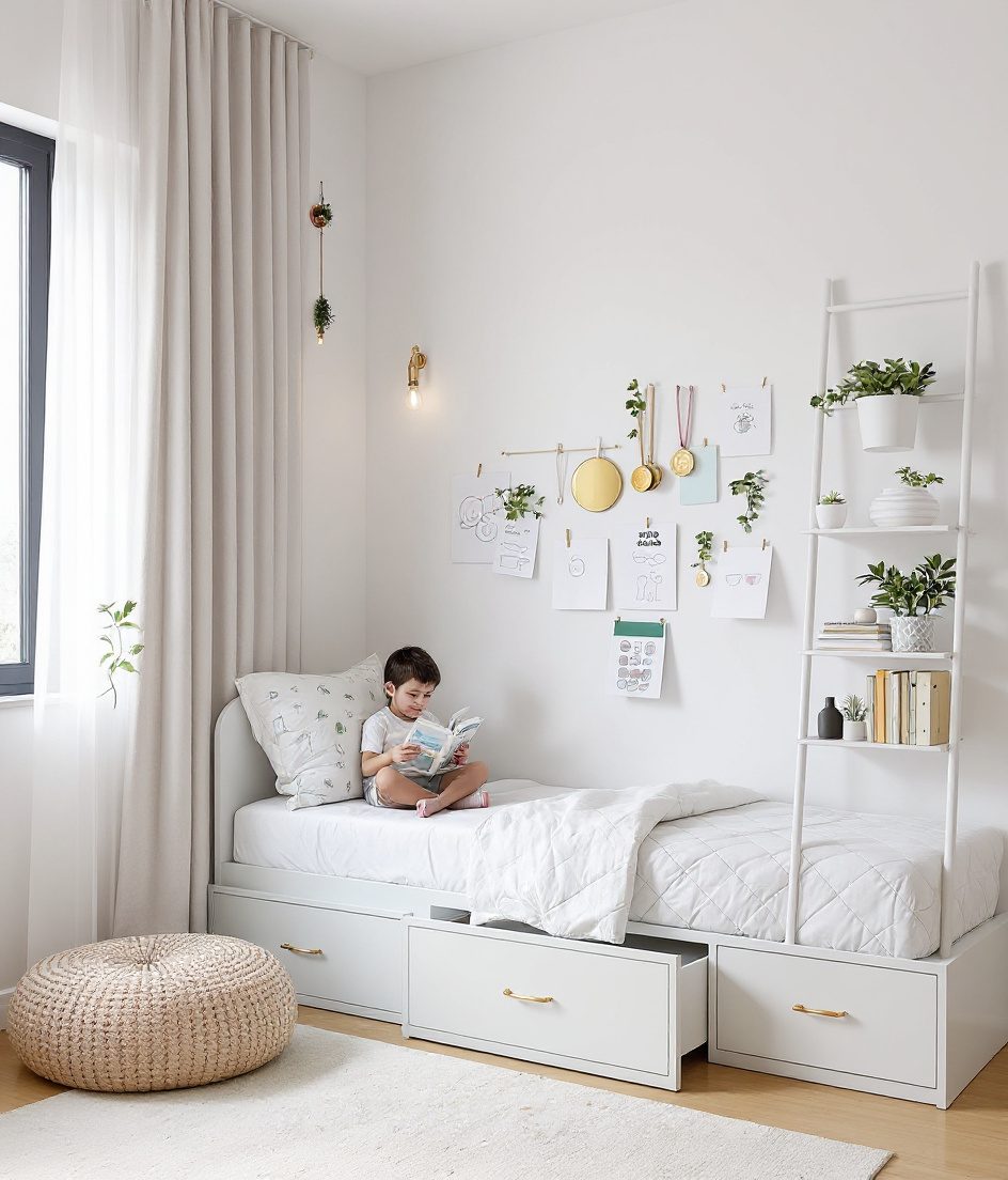 Sage-Brass Explorer Kids Room — White Modern