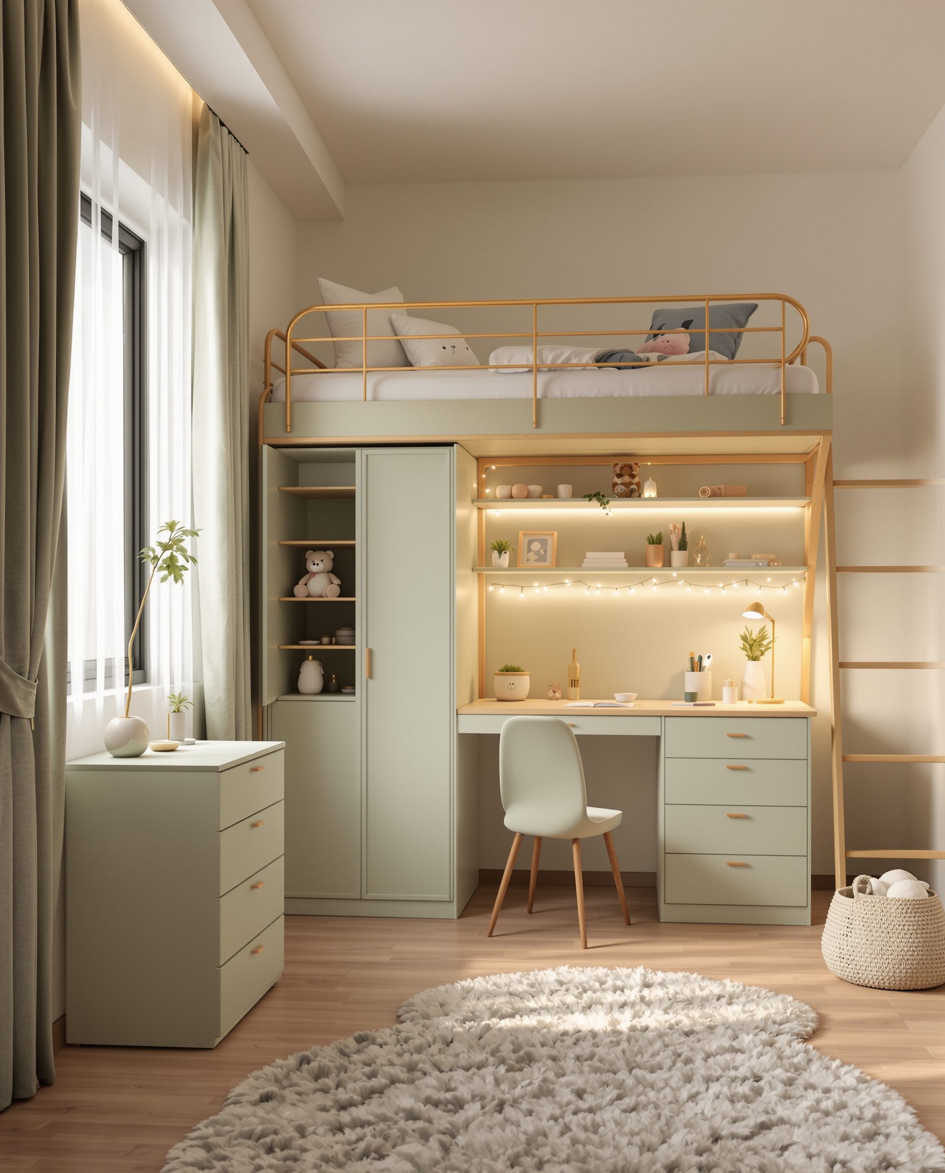 Sage-Brass Girls Study Bed — Sage & Brass