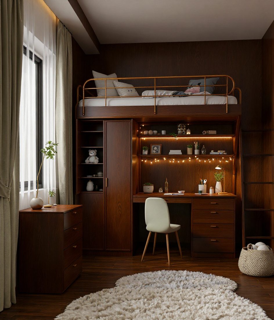 Sage-Brass Girls Study Bed — Walnut Classic