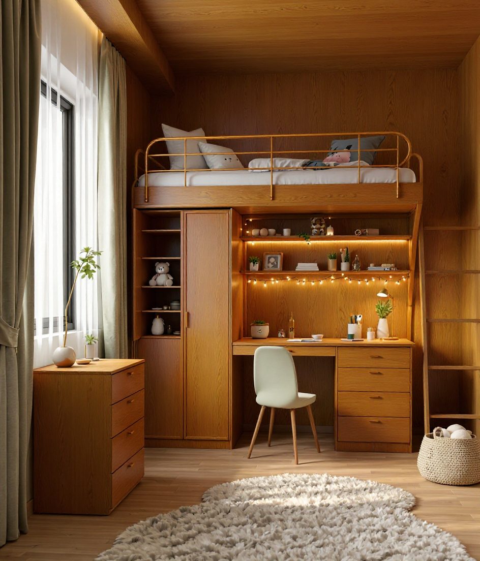 Sage-Brass Girls Study Bed — Warm Oak