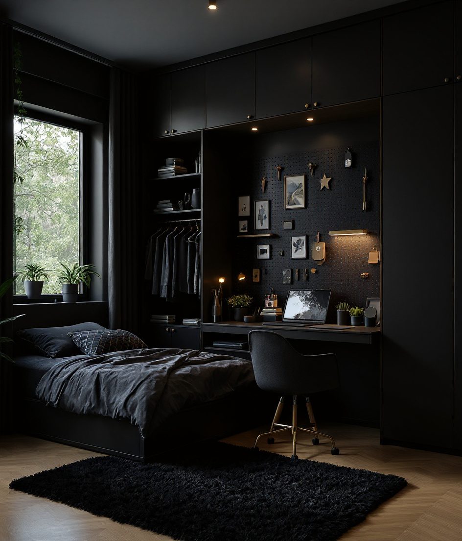 Sage-Brass Teen Creative Room — Charcoal Minimal