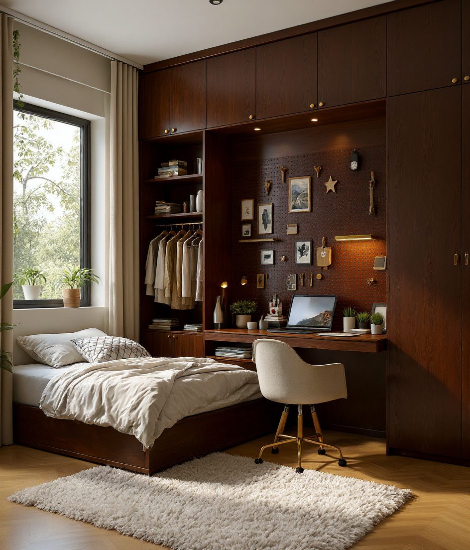 Sage-Brass Teen Creative Room — Walnut Classic