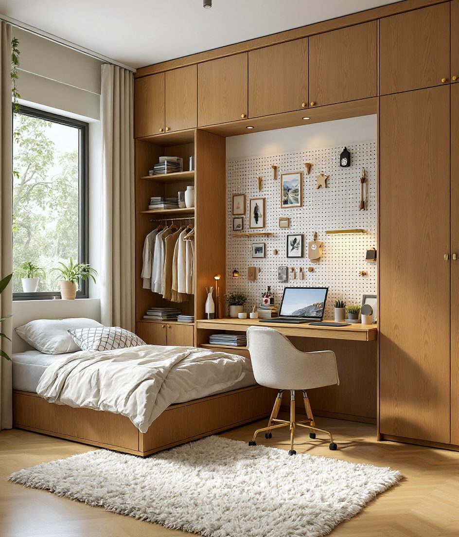Sage-Brass Teen Creative Room — Warm Oak
