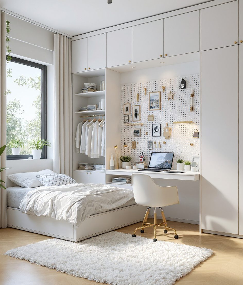 Sage-Brass Teen Creative Room — White Modern