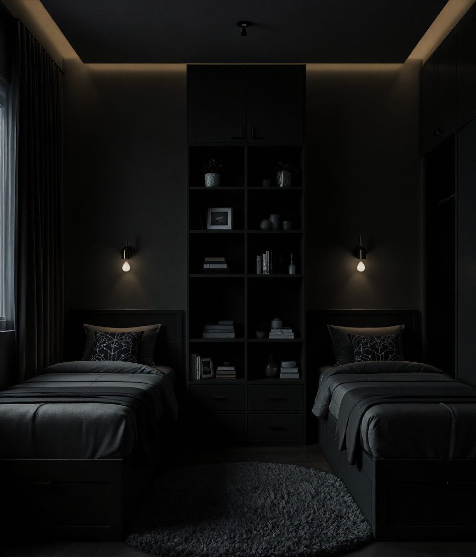 Sage-Brass Twin-Bed Shared Room — Charcoal Minimal
