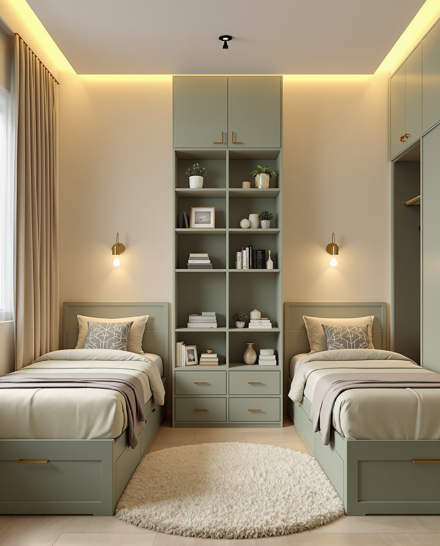 Sage-Brass Twin-Bed Shared Room — Sage & Brass