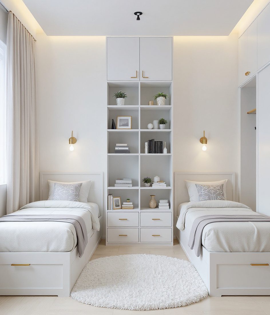Sage-Brass Twin-Bed Shared Room — White Modern