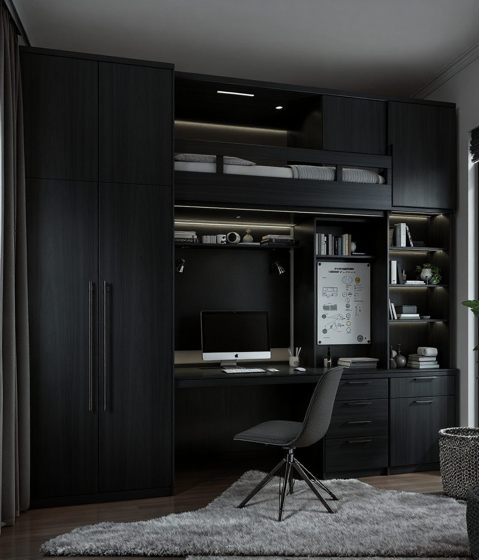 Walnut-Classic Premium Study Bed — Charcoal Minimal