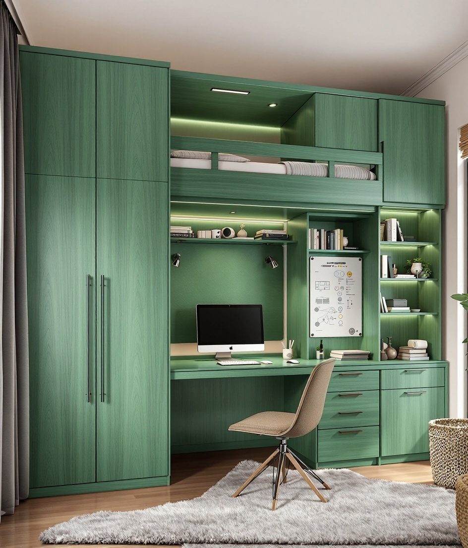 Walnut-Classic Premium Study Bed — Sage & Brass