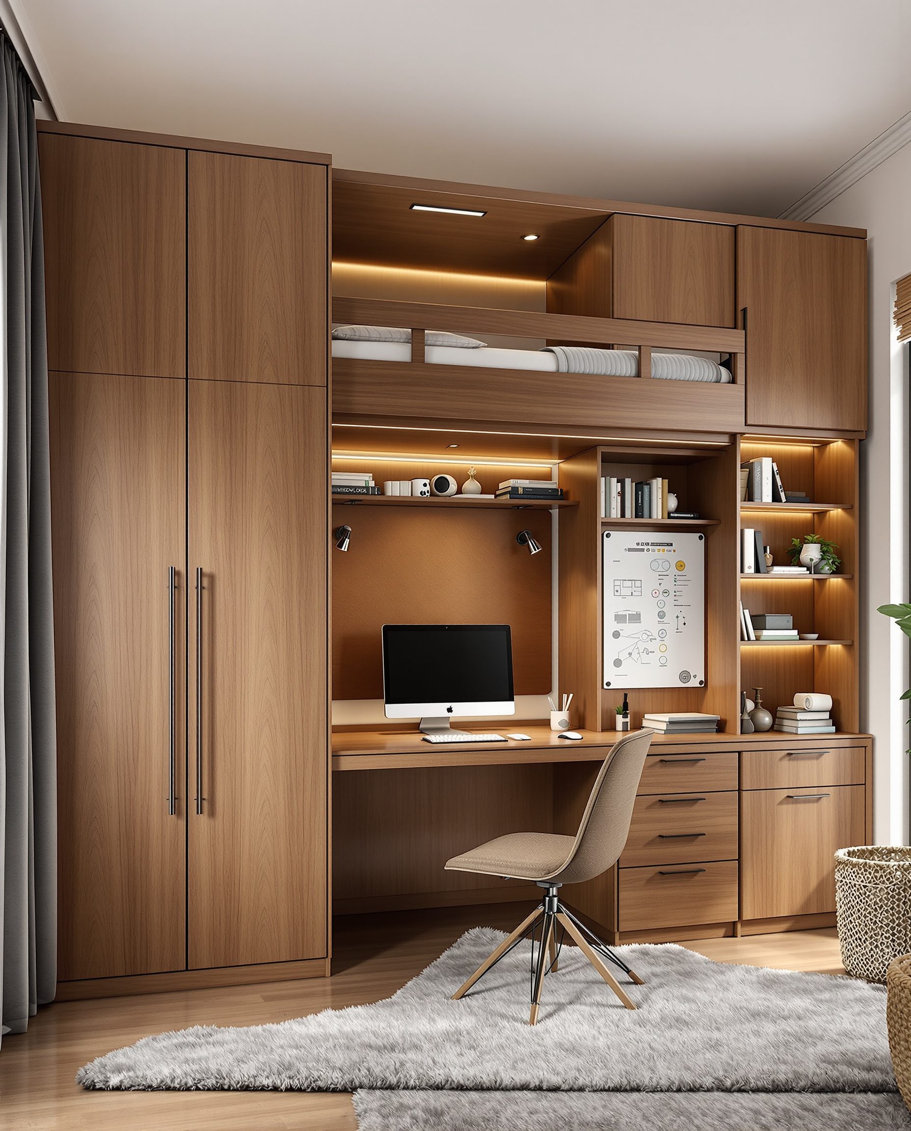 Walnut-Classic Premium Study Bed — Walnut Classic