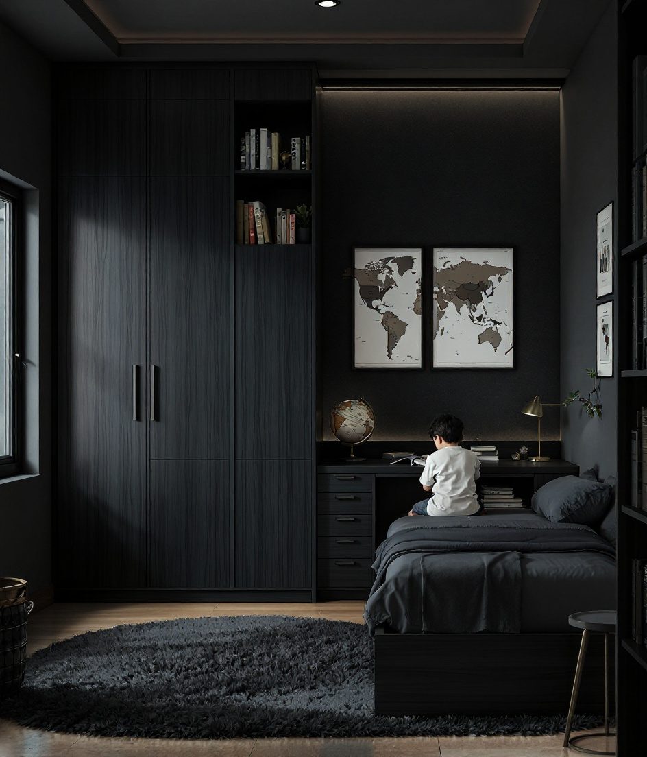 Walnut-Classic Scholar Kids Room — Charcoal Minimal