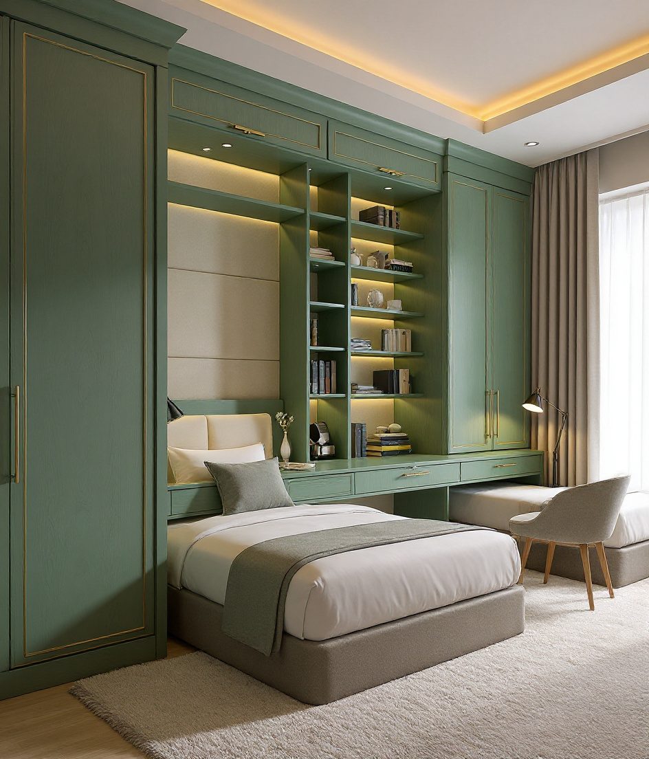 Walnut-Classic Shared Study Suite — Sage & Brass