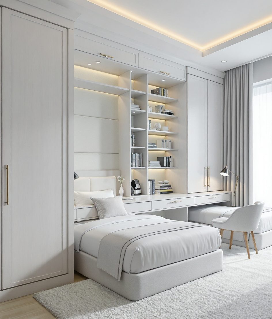 Walnut-Classic Shared Study Suite — White Modern