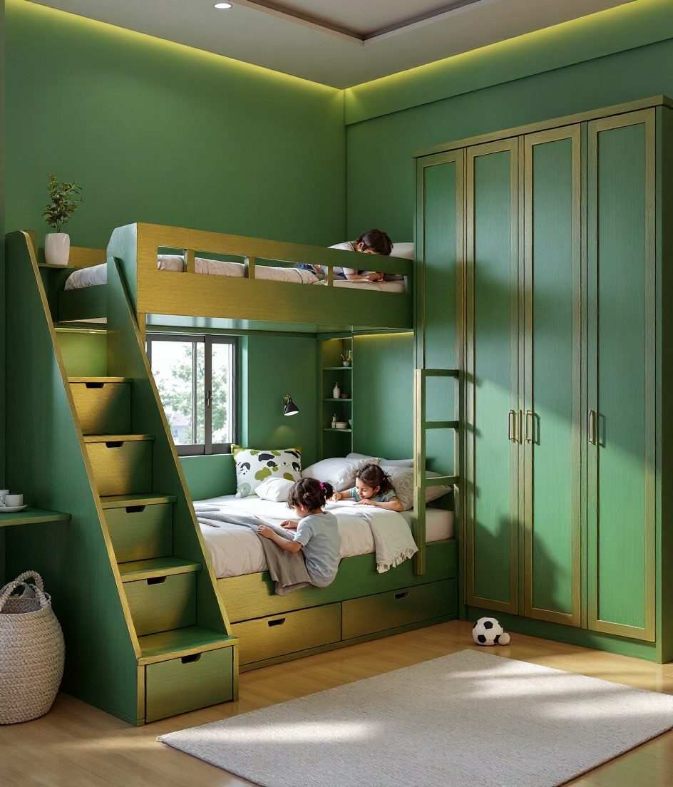 Warm-Oak Bunk Siblings Room — Sage & Brass