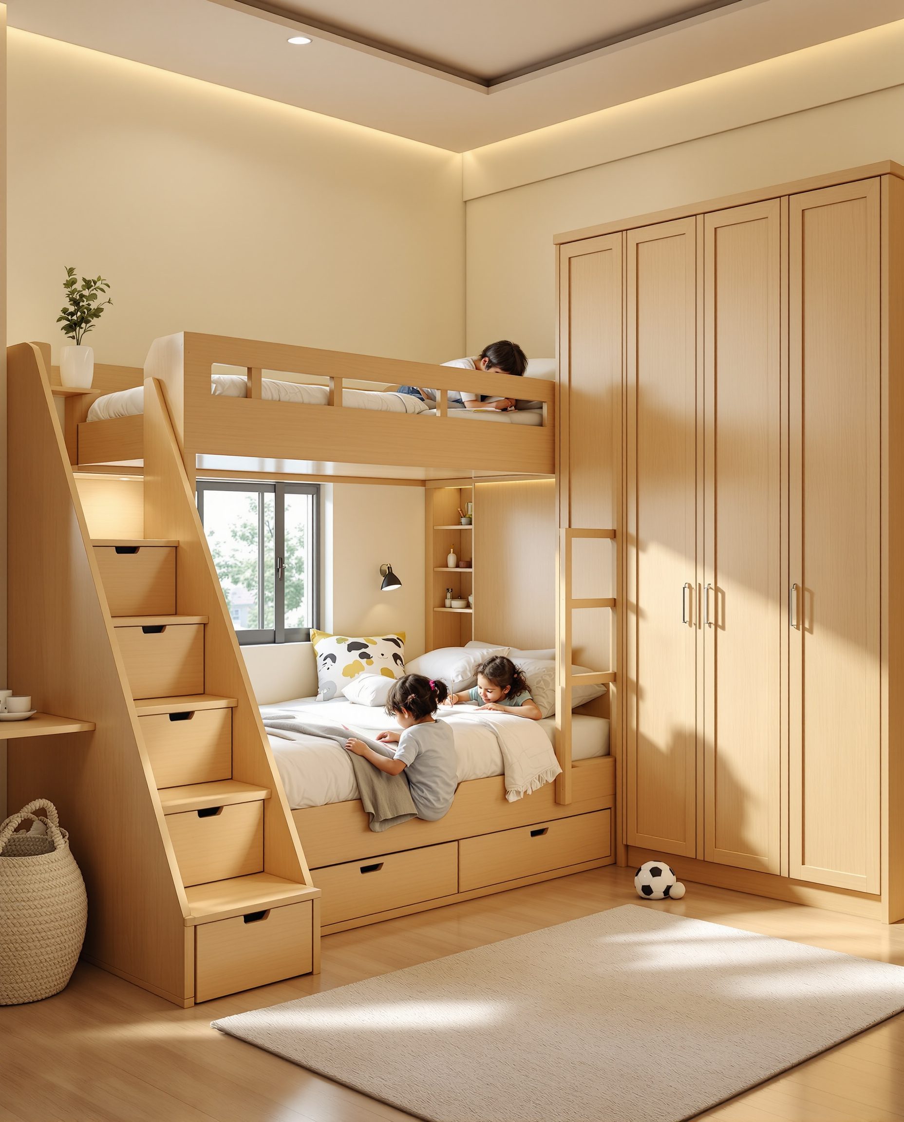 Warm-Oak Bunk Siblings Room — Warm Oak