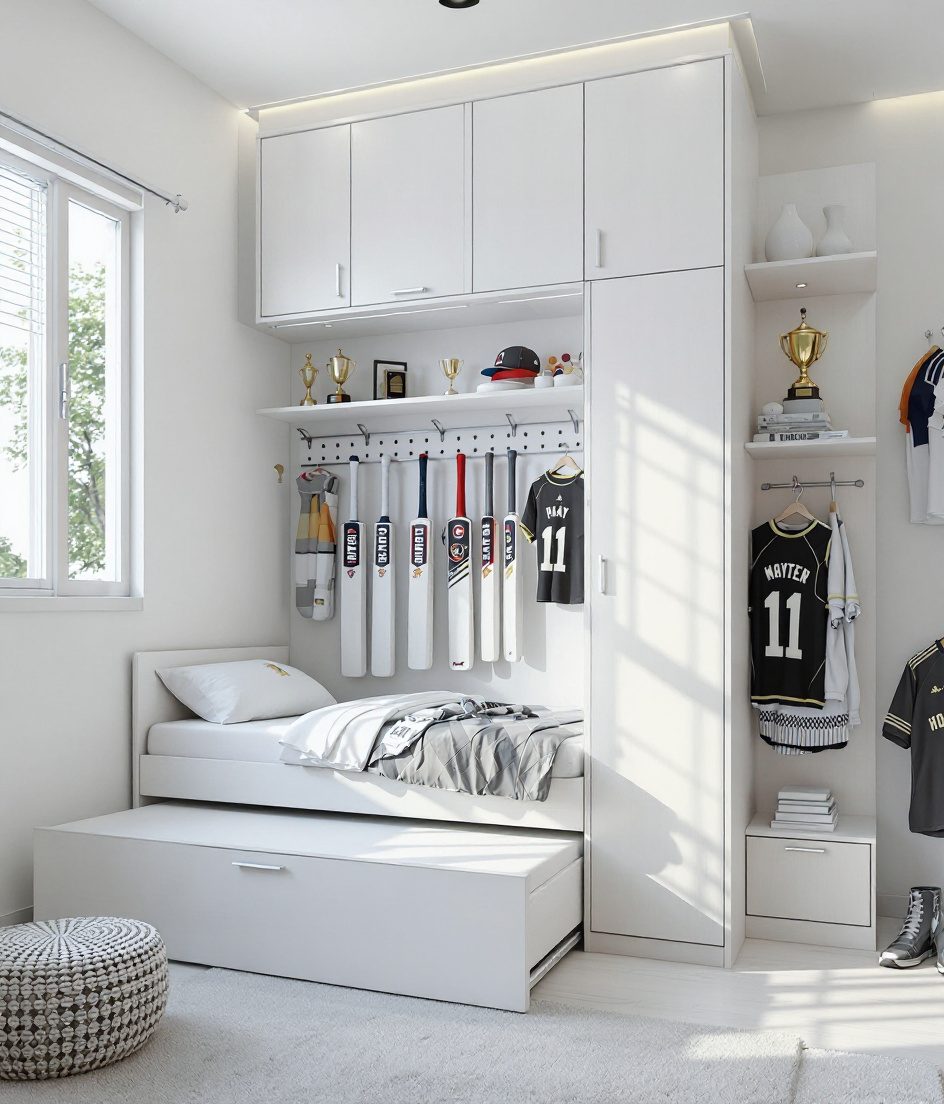 Warm-Oak Cricket Fan Room — White Modern