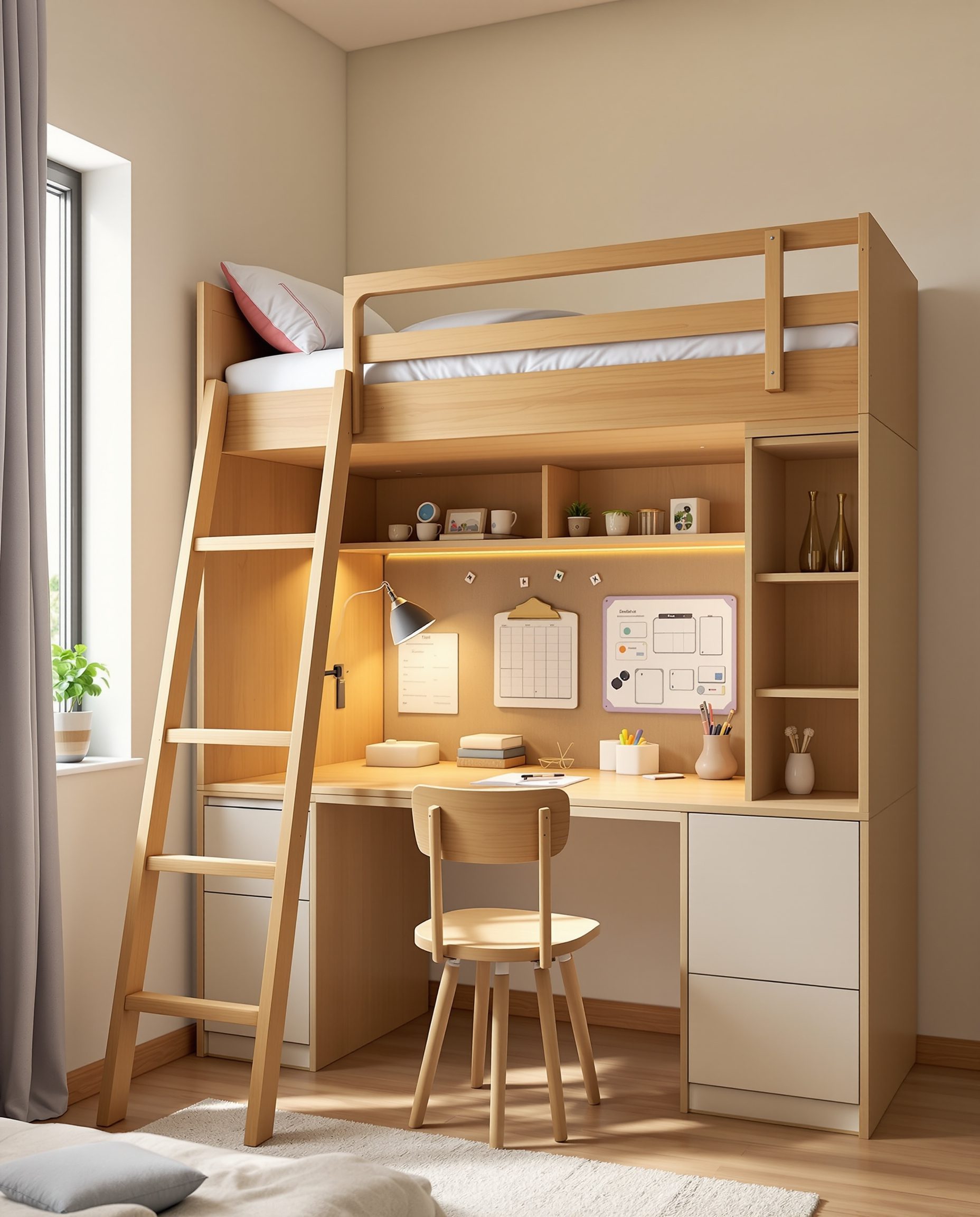 Warm-Oak Loft Study Bed — Warm Oak