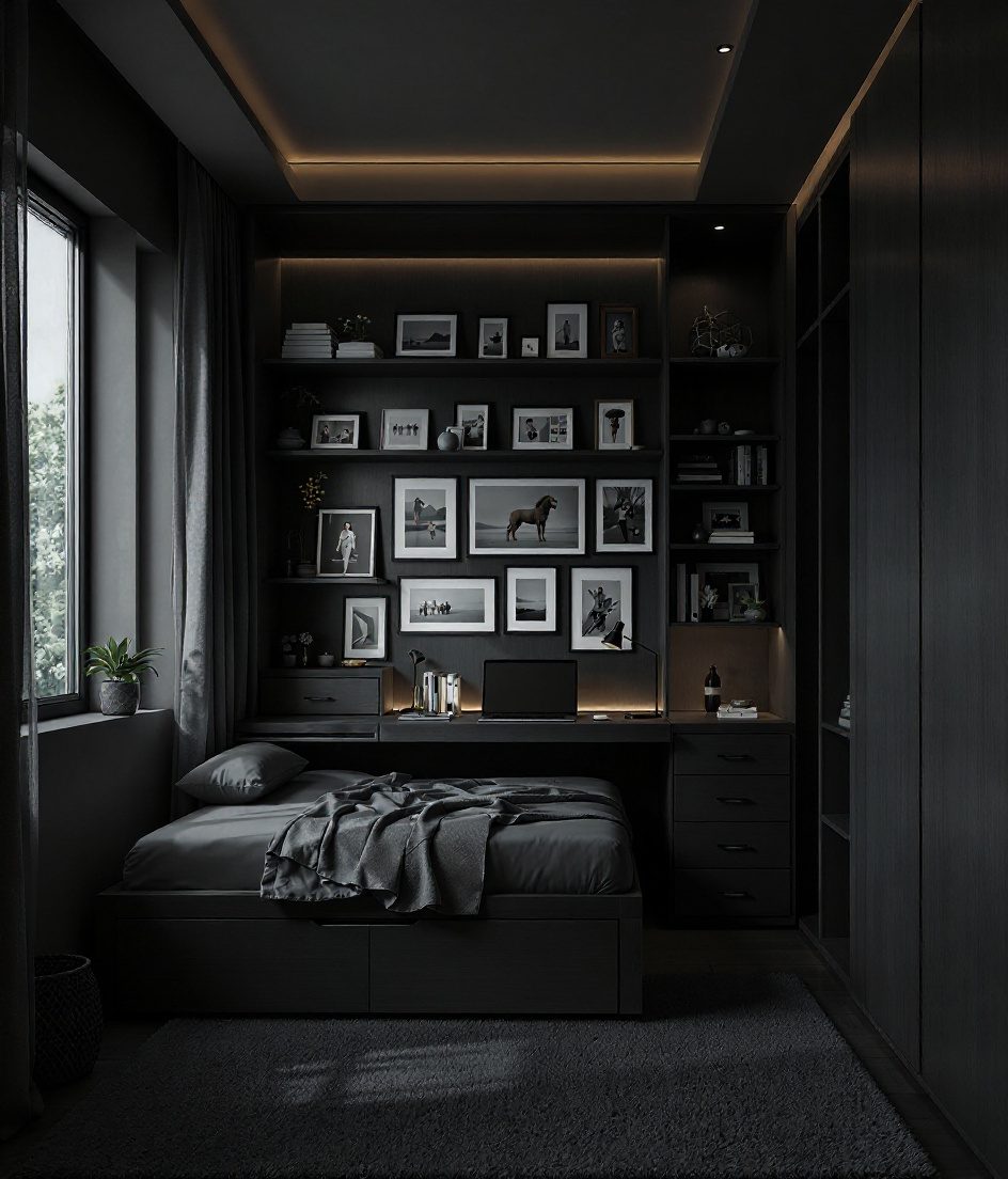Warm-Oak Teen Study Bedroom — Charcoal Minimal