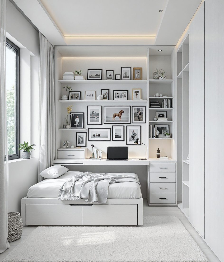 Warm-Oak Teen Study Bedroom — White Modern