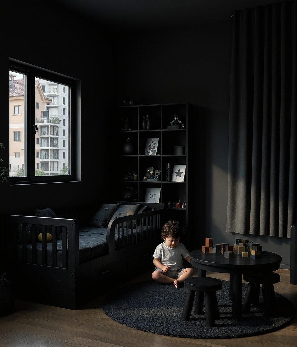 Warm-Oak Toddler Play Room — Charcoal Minimal