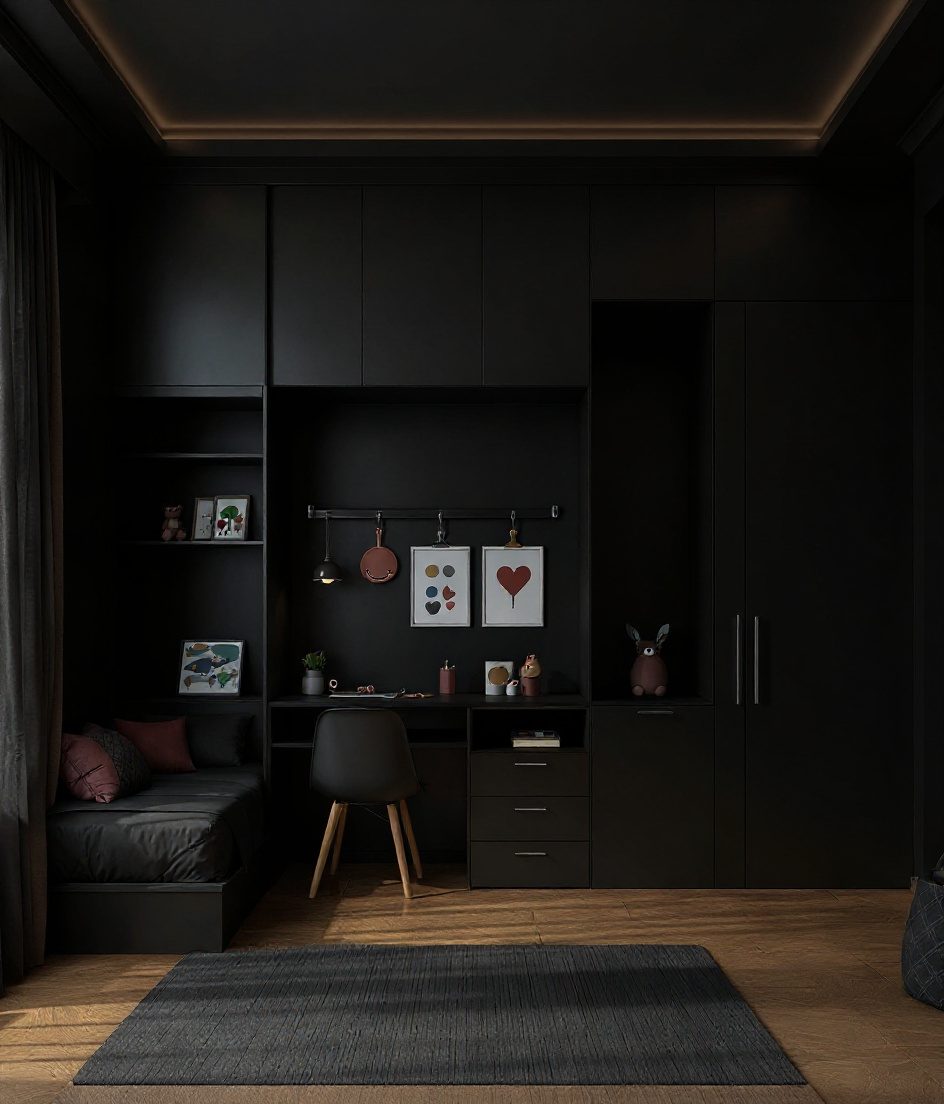 White-Modern Bright Kids Bedroom — Charcoal Minimal