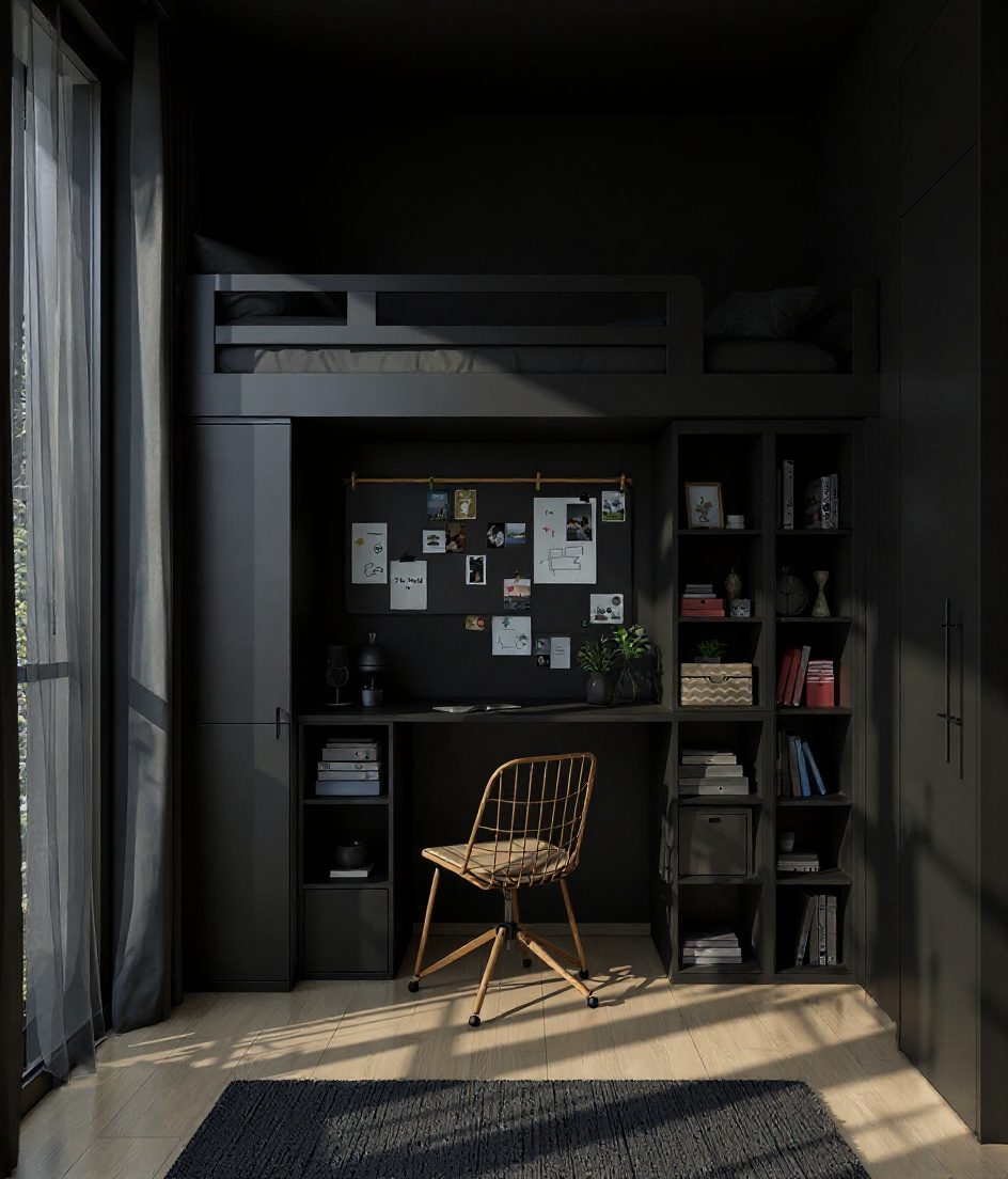 White-Modern Compact Study Bed — Charcoal Minimal