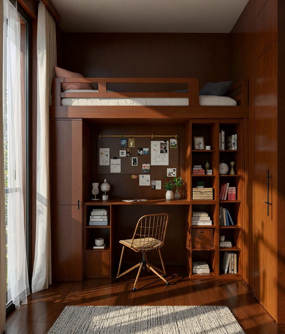 White-Modern Compact Study Bed — Walnut Classic