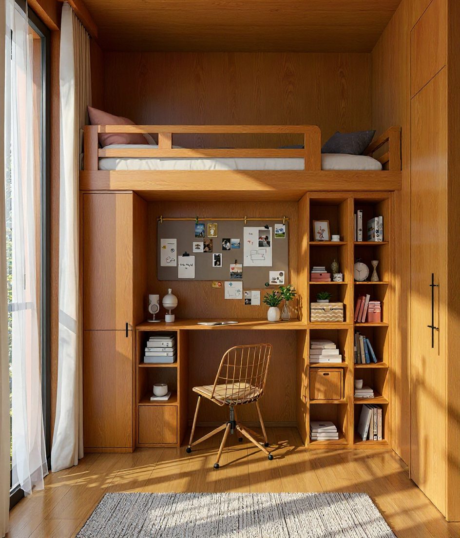 White-Modern Compact Study Bed — Warm Oak