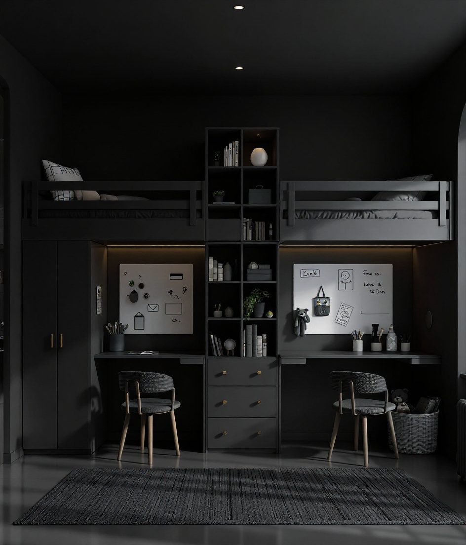 White-Modern Shared Loft Room — Charcoal Minimal