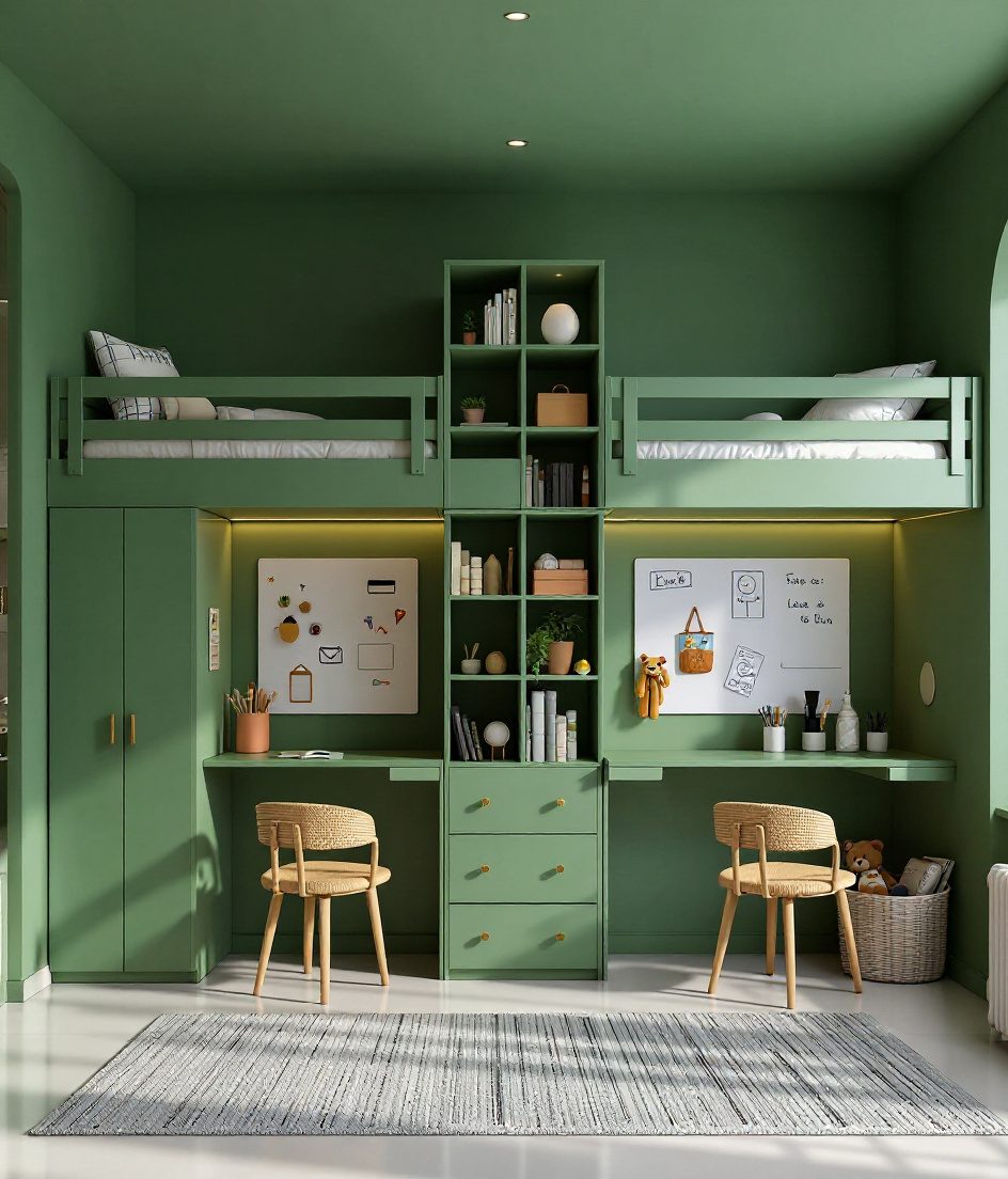 White-Modern Shared Loft Room — Sage & Brass