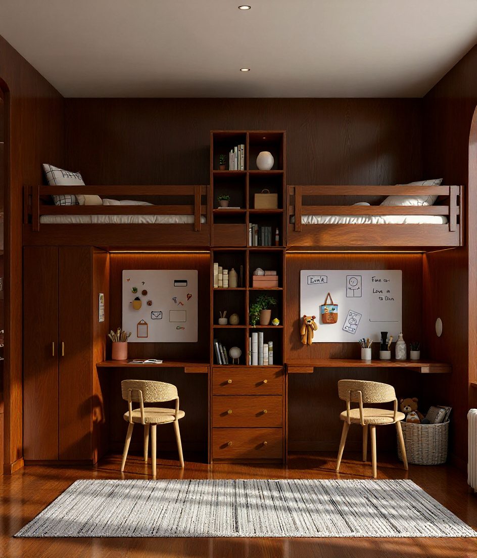 White-Modern Shared Loft Room — Walnut Classic