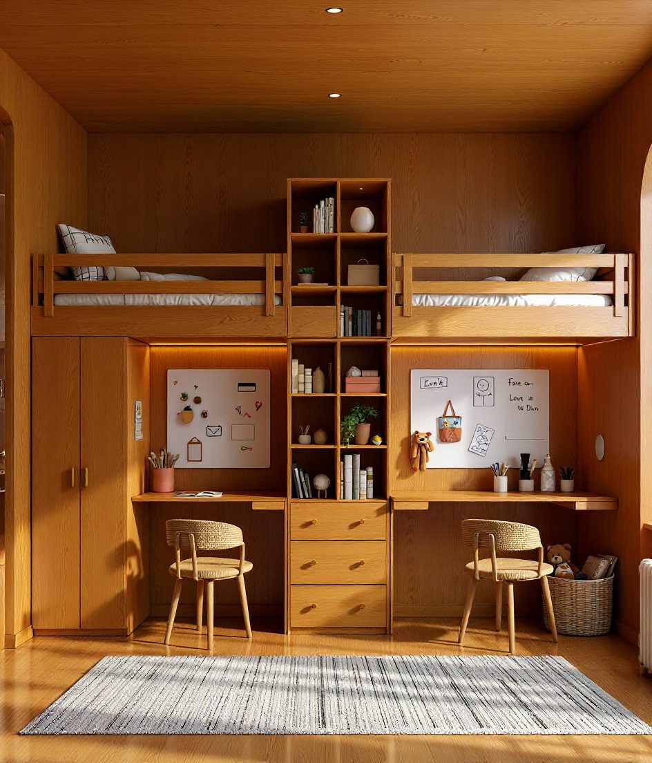 White-Modern Shared Loft Room — Warm Oak