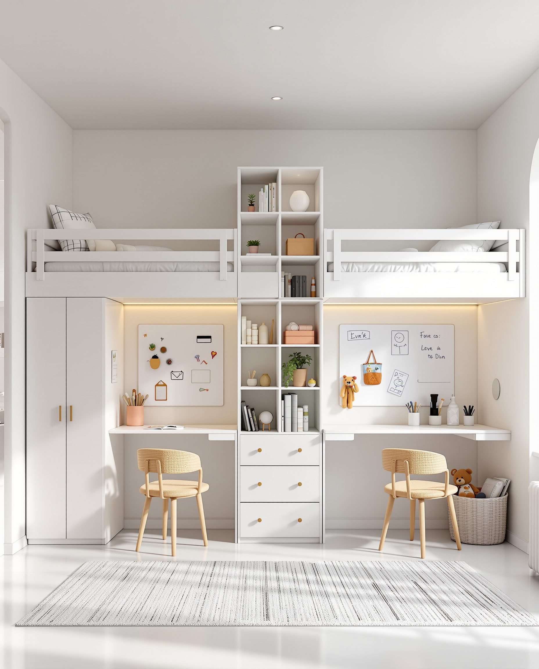 White-Modern Shared Loft Room — White Modern