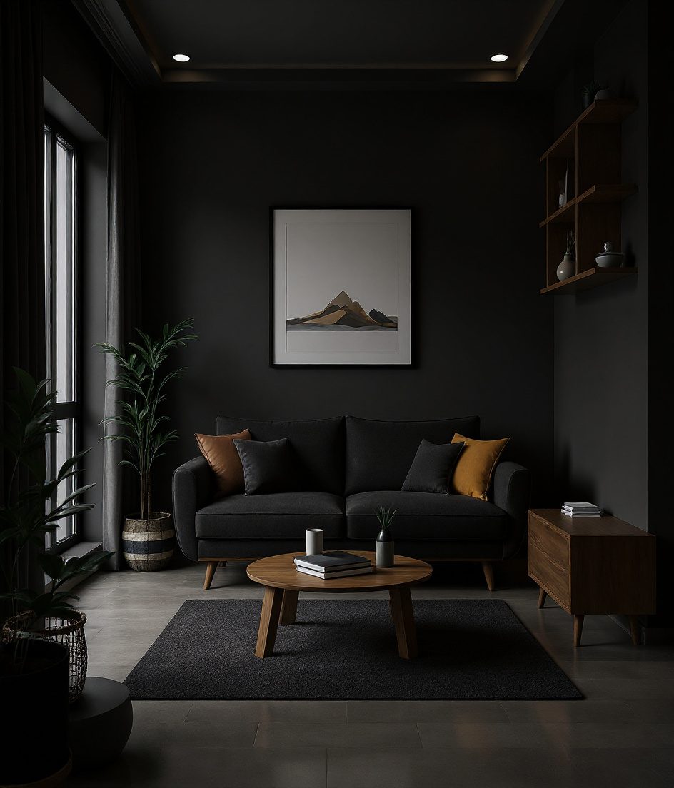 Compact Living Room for a Small Flat — Charcoal Minimal