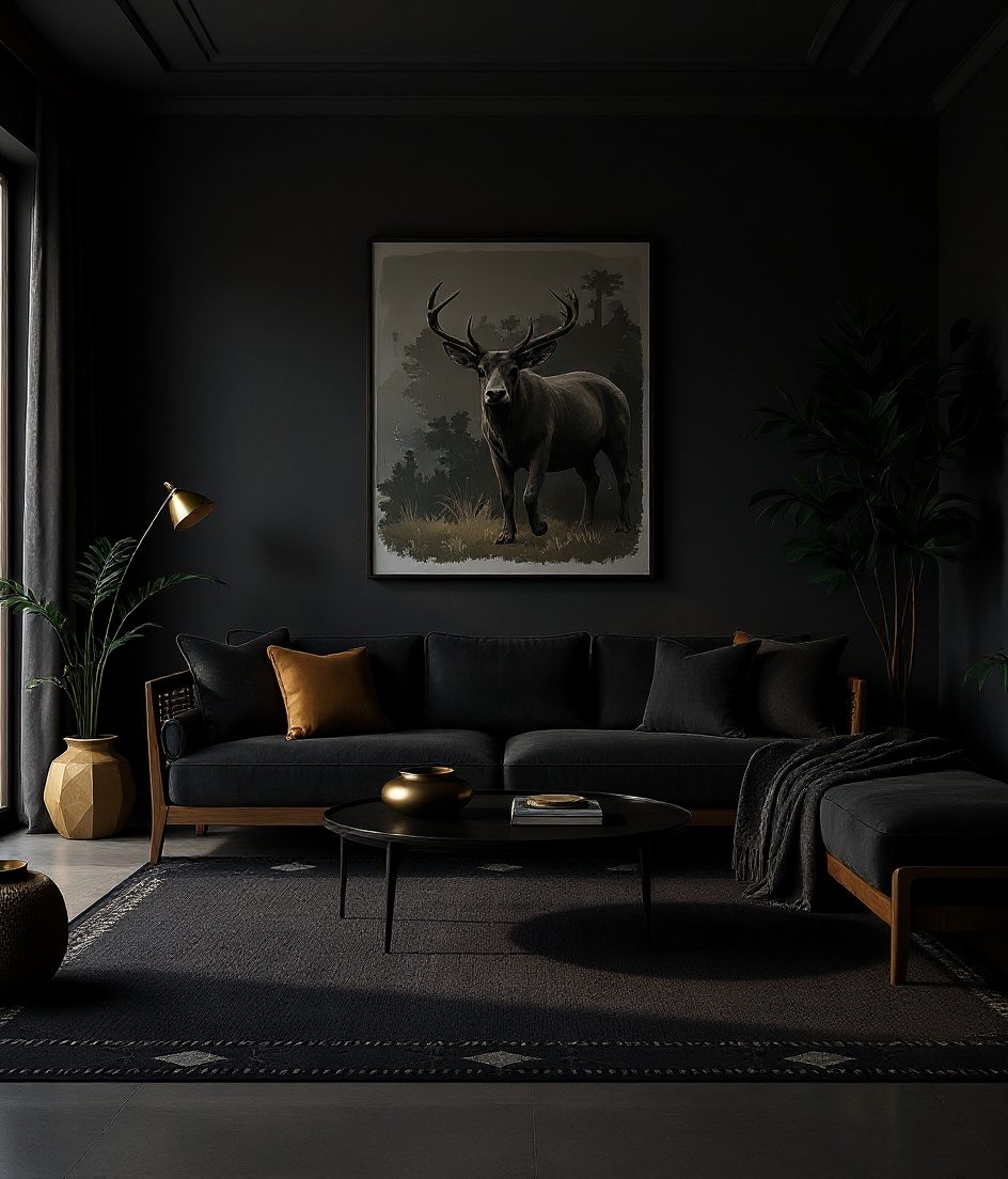 Contemporary Indian Living Room — Charcoal Minimal