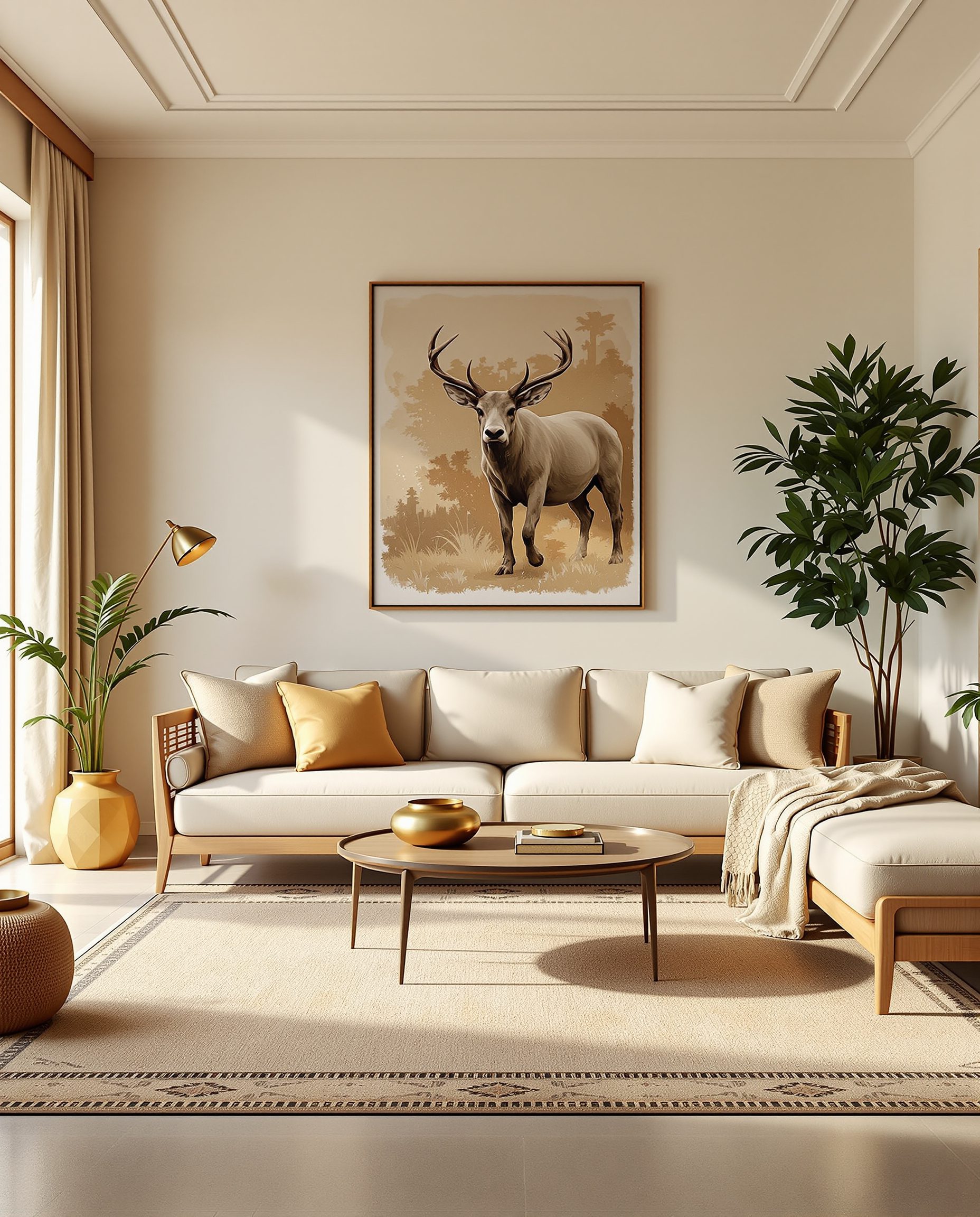 Contemporary Indian Living Room — Warm Oak