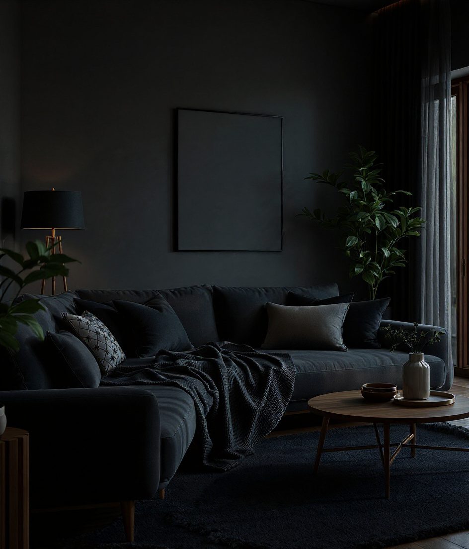 Cosy Warm-Toned Living Room — Charcoal Minimal