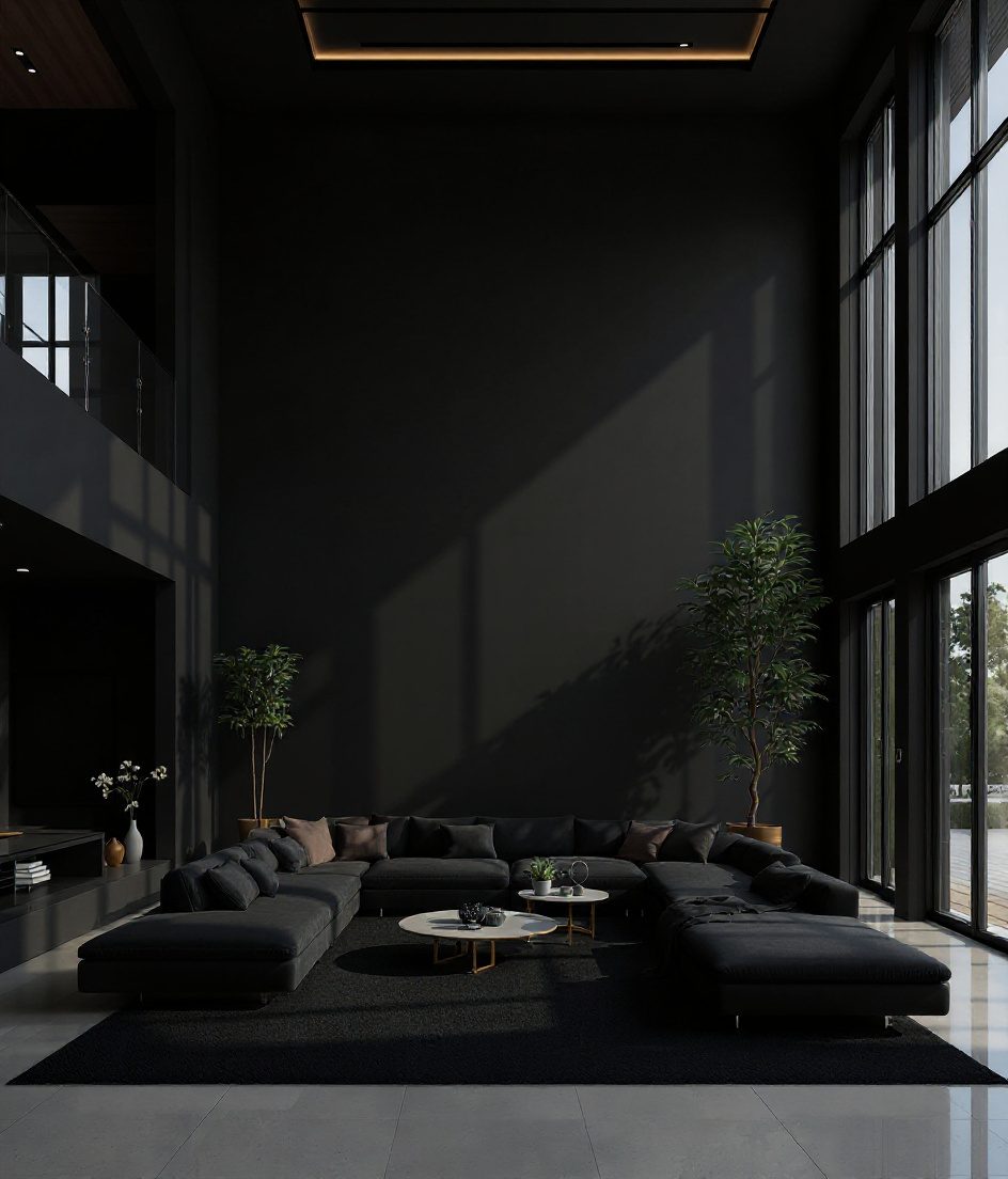 Double-Height Living Room — Charcoal Minimal