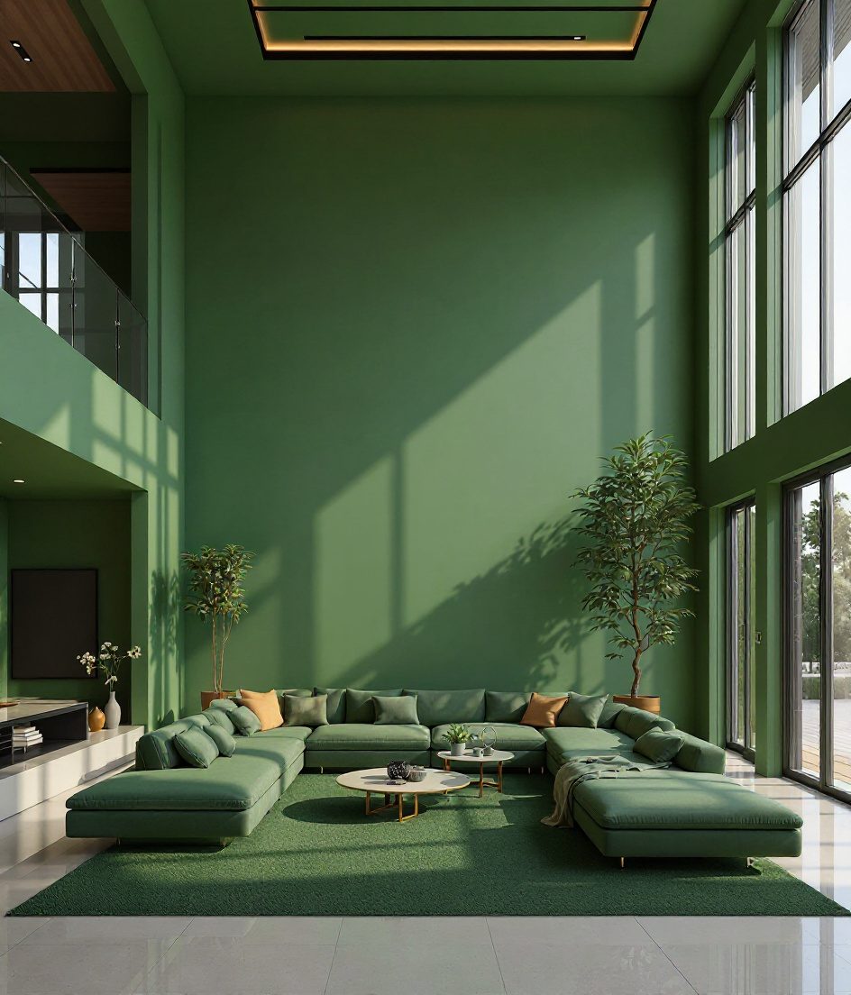 Double-Height Living Room — Sage & Brass