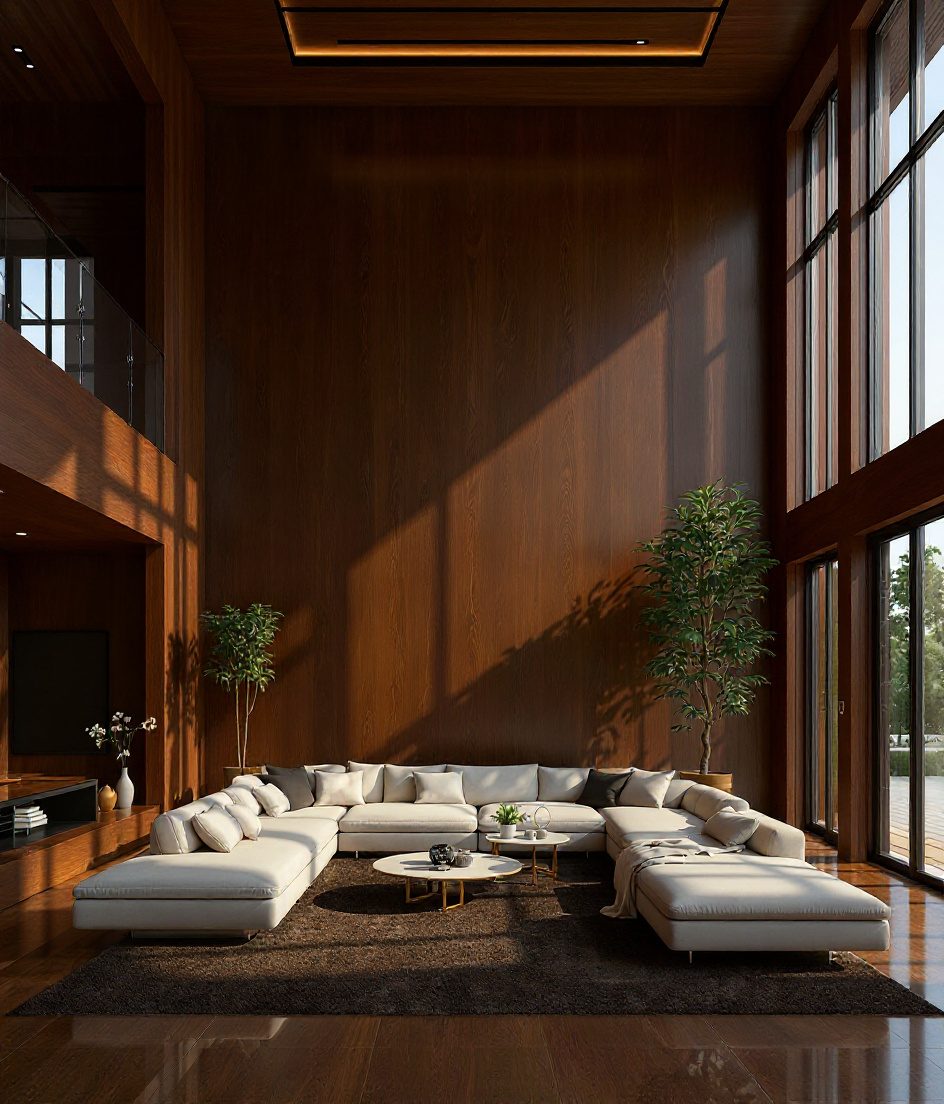Double-Height Living Room — Walnut Classic