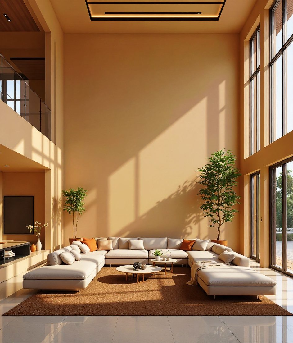 Double-Height Living Room — Warm Oak