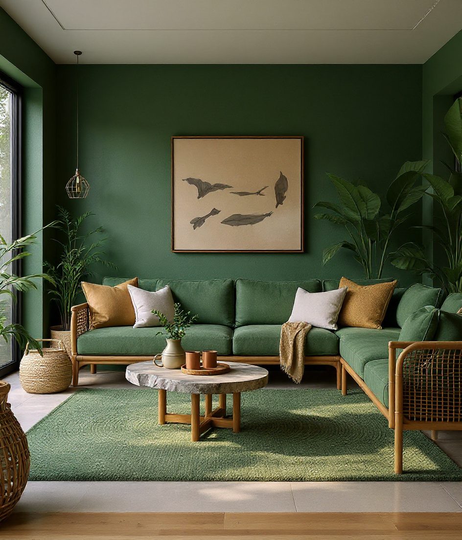 Earthy Natural-Materials Living Room — Sage & Brass
