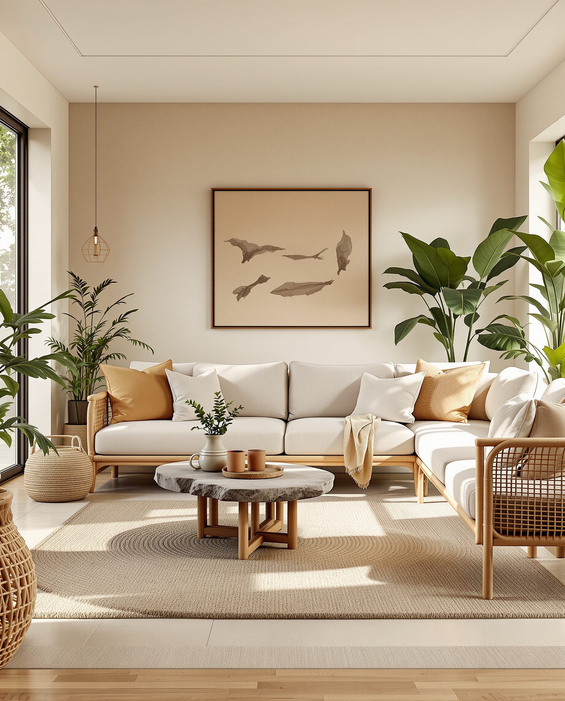 Earthy Natural-Materials Living Room — Warm Oak