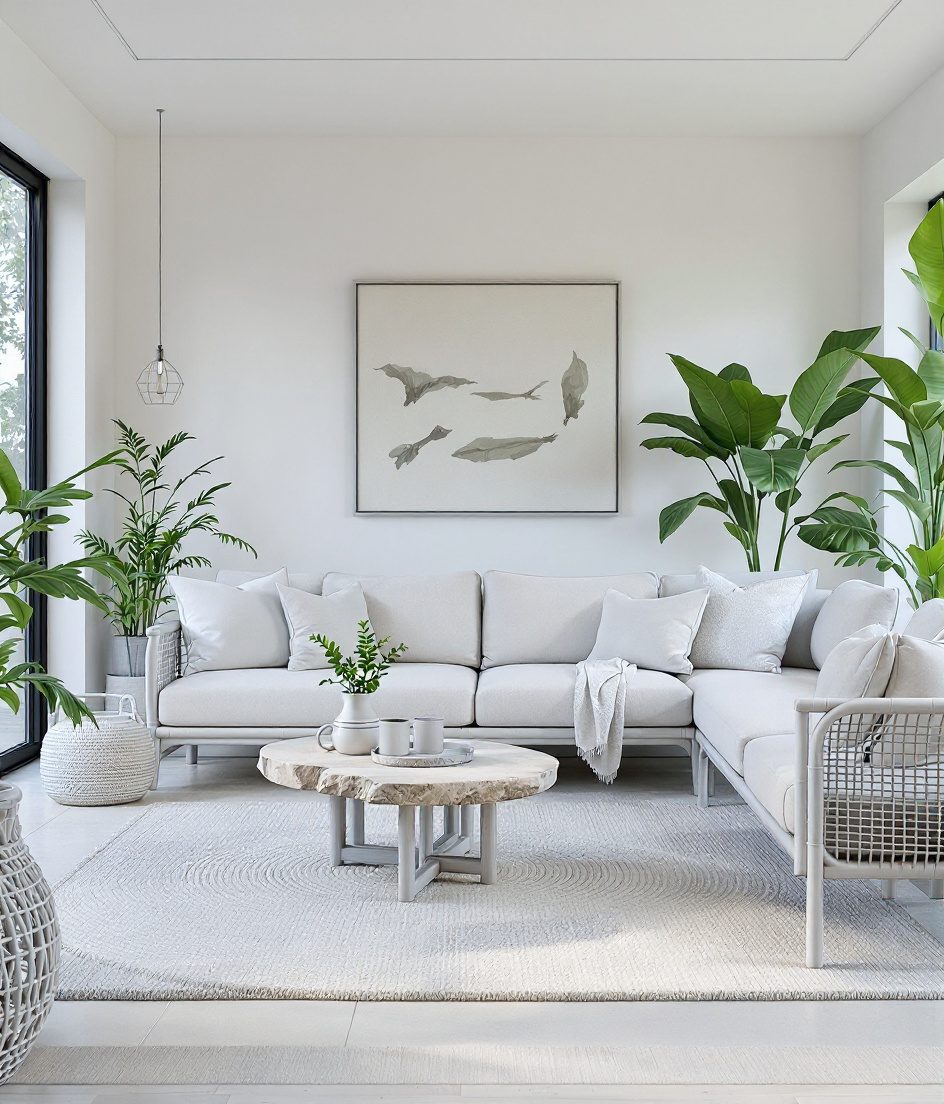 Earthy Natural-Materials Living Room — White Modern