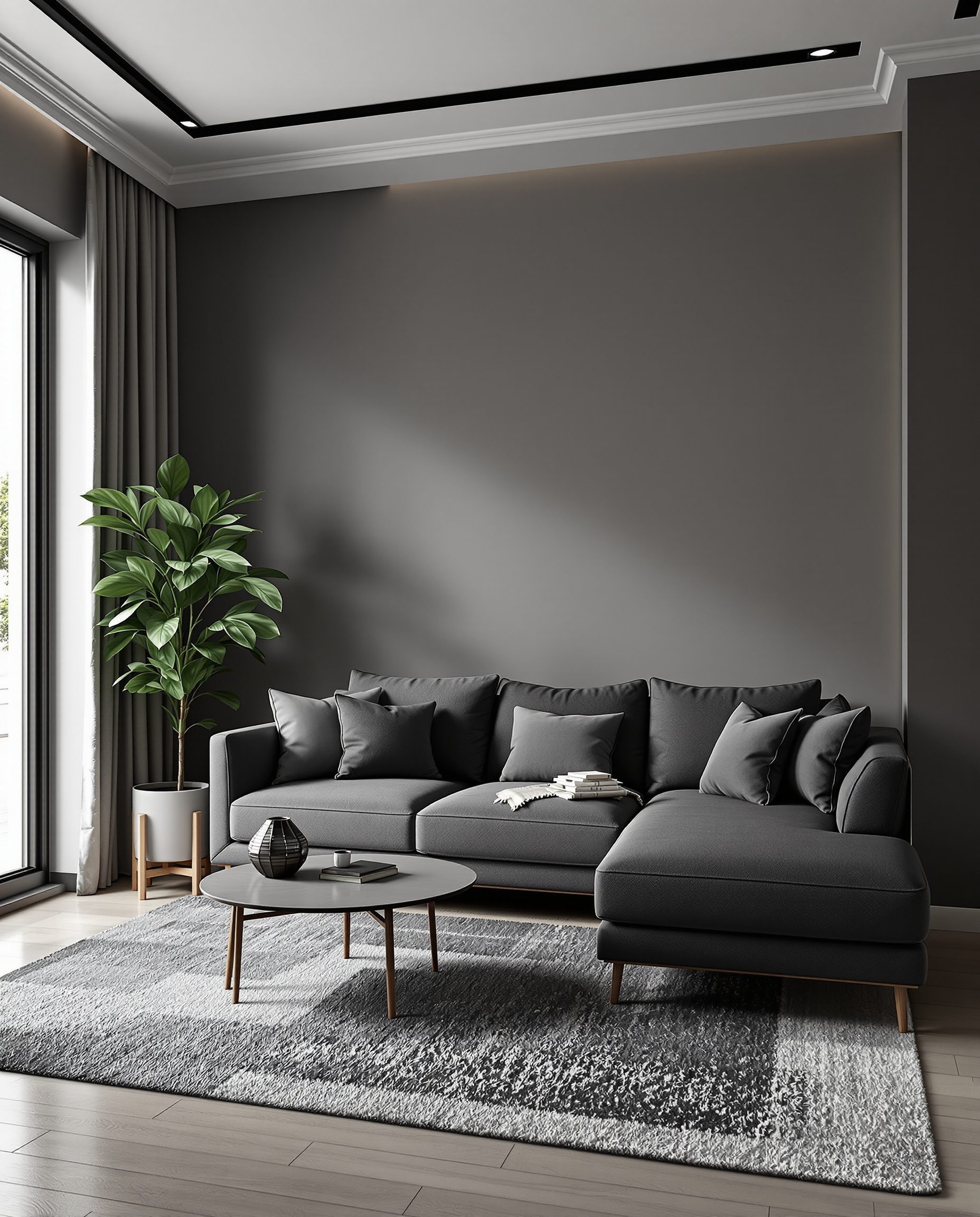 Living Room with an L-Shaped Sofa — Charcoal Minimal