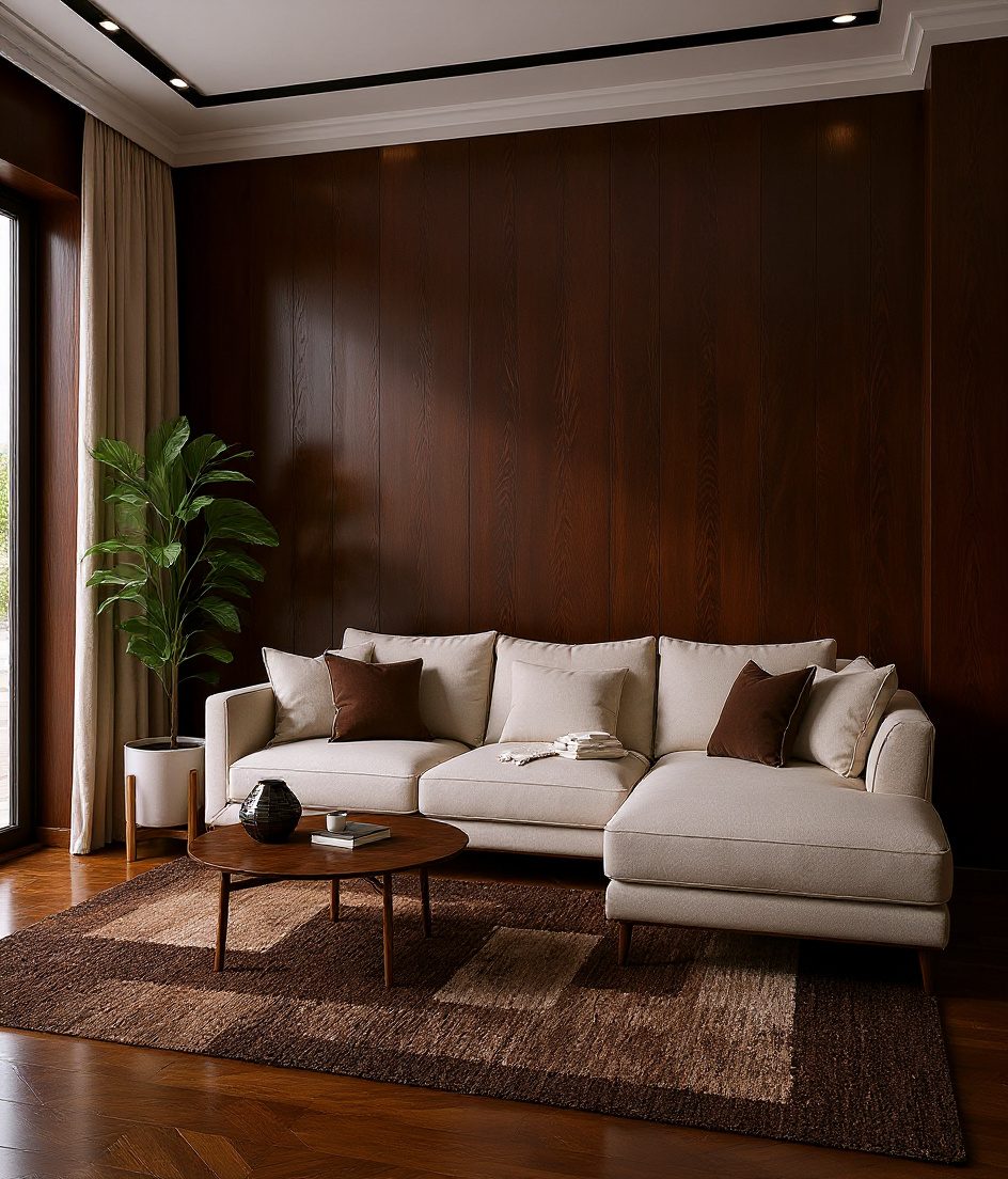 Living Room with an L-Shaped Sofa — Walnut Classic
